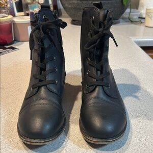 katliu sz 8 Combat Boots Lace up Military Ankle Boots Side ZipRound Toe Booties